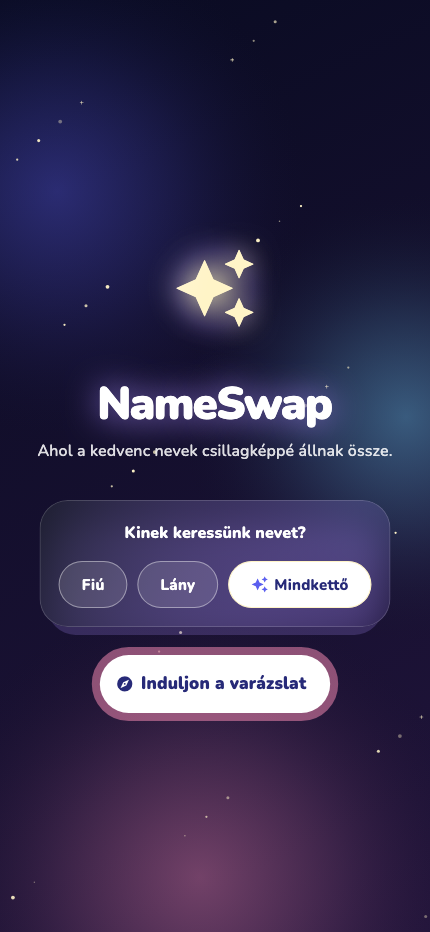 A NameSwap üdvözlőképernyője
